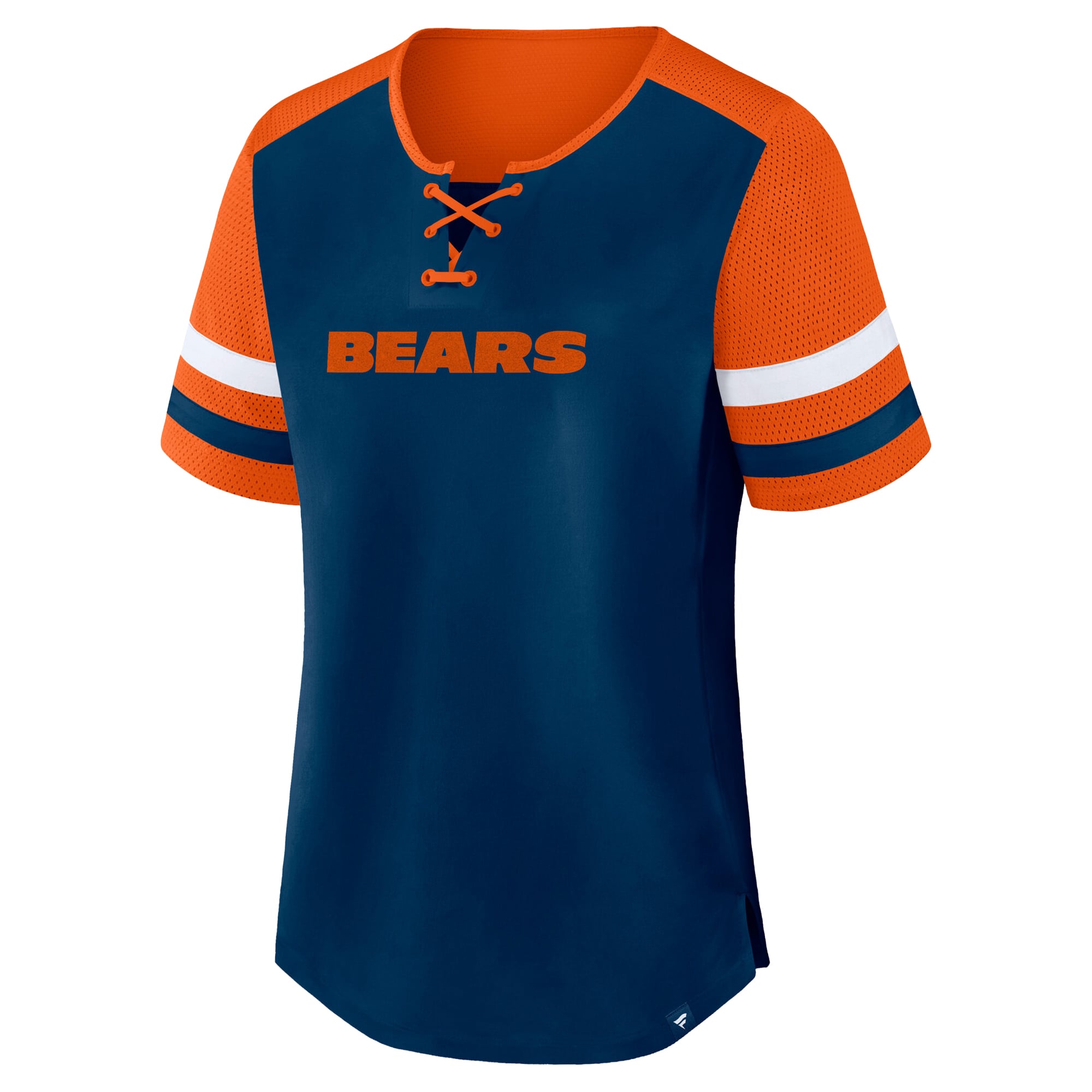 Women's Fanatics Navy/Orange Chicago Bears Plus Size Throwback Curl Route Lace-Up T-Shirt